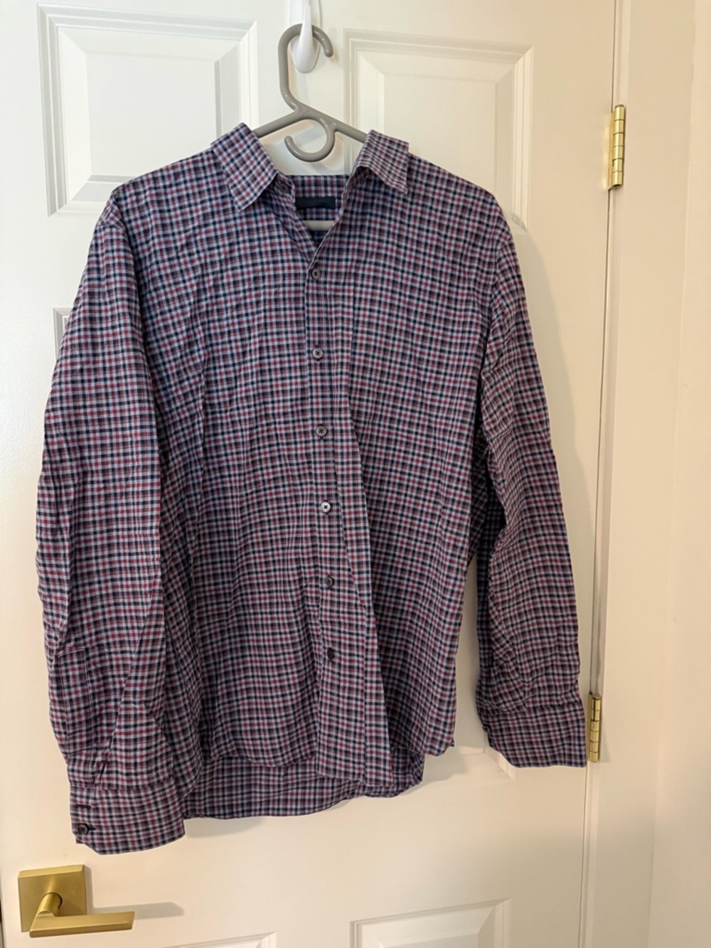 Zachary Prell Navy and Pink Plaid Button-Down Shirt